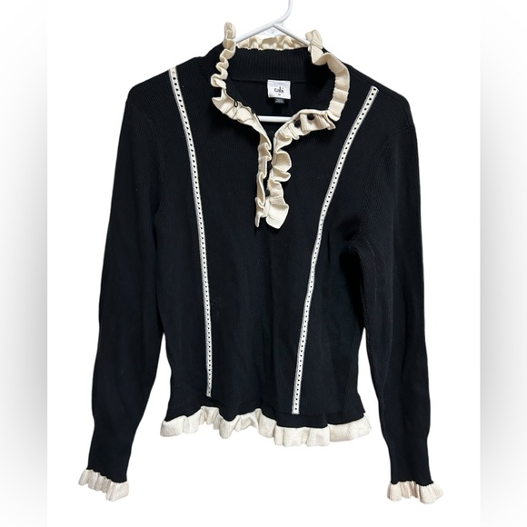 CAbi Adorn sweater Black Ribbed Ivory Ruffle Collar size medium NWT - Picture 7 of 7